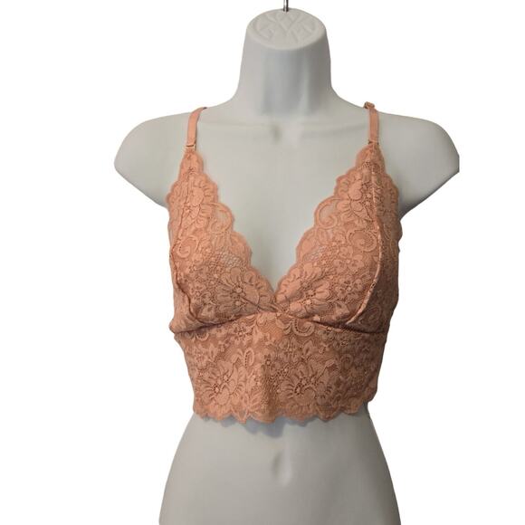 We Are HAH Other - We Are HAH Peach Pink Lace Vneck Adjustable Strap Bralette Size Medium